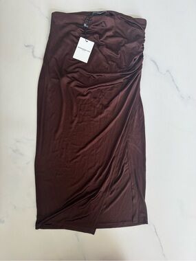 Generation Love Chocolate Brown Midi Skirt with Side Ruching